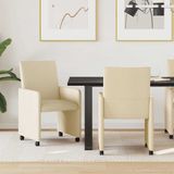 vidaXL Eetkamerstoelen met wielen 2 stuks Stof Crème 57 x 66 x 94 cm