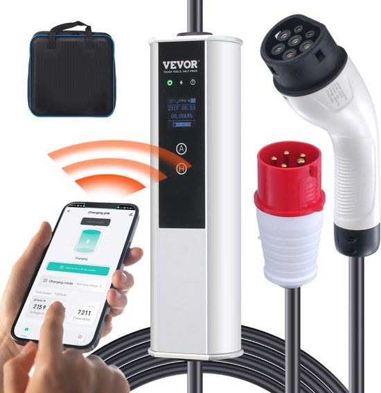 VEVOR Type 2 EV-laadkabel 16A 3,68kW (enkele fase) / 11kW (drie fasen) Elektrische autolader IP66 Wallbox 7,5m kabel Laadkabel 4 niveaus van stroomaanpassing (16A/13A/10A/8A) Lader CEE 16-stekker