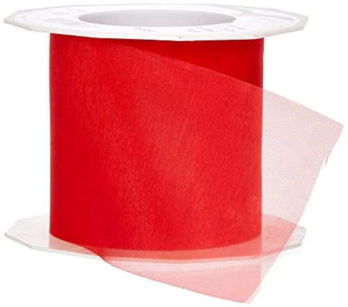 Präsent Sheer Organza Lint Rood - 25m - 72mm Breed - Cadeaulint