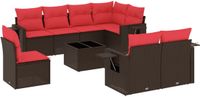 vidaXL 9-delige tuinbankset met kussens, bruin, polyrotan