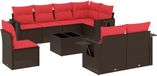 vidaXL ensemble de banc de jardin 9 pièces avec coussins, marron, polyrotin