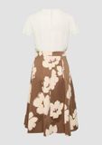 s.Oliver Elegante shift jurk met popeline rok cognac lange mouw ronde hals gebloemd kuithoogte zijzakken verborgen rits katoen polyester viscose 40
