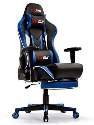 IntimaTe WM Heart Gamingstoel, ergonomisch, PU, gamer met voetensteun, telescopische steun, zithoogte, hoge rugleuning, dikke zitting, zwart/blauw