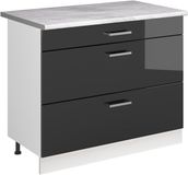 Vicco Keukenonderkast R-Line, Antraciet Hoogglans/Wit, 100 cm marmer werkblad