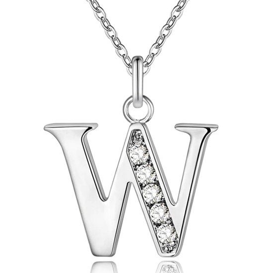 LGT JWLS Lookinggoodtoday Zilverkleurige Letter W Dames Ketting met Zirkonia