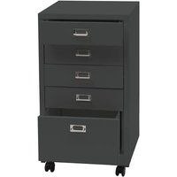 HWC-L49 Verrijdbare ladekast, stalen ladekast archiefkast, metaal 75x40x41cm 5 laden ~ donkergrijs