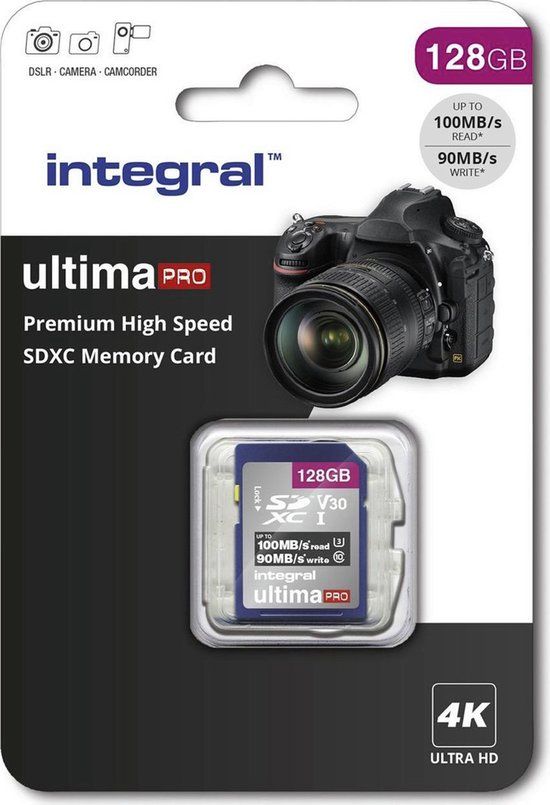 Integral 128GB SDXC Memory Card - 100MB/s Read, 90MB/s Write, UHS-I, V30
