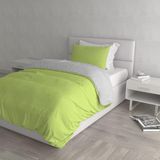 Italian Bed Linen Natuurlijke kleur Dekbedovertrek Set met Doubleface Effen Kleur Tas Sheet en Kussensloop, 100% Katoen, Zuurgroen/Lichtgrijs, kleine dubbele