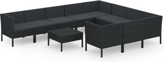 vidaXL 11-delige Loungeset met kussens poly rattan zwart