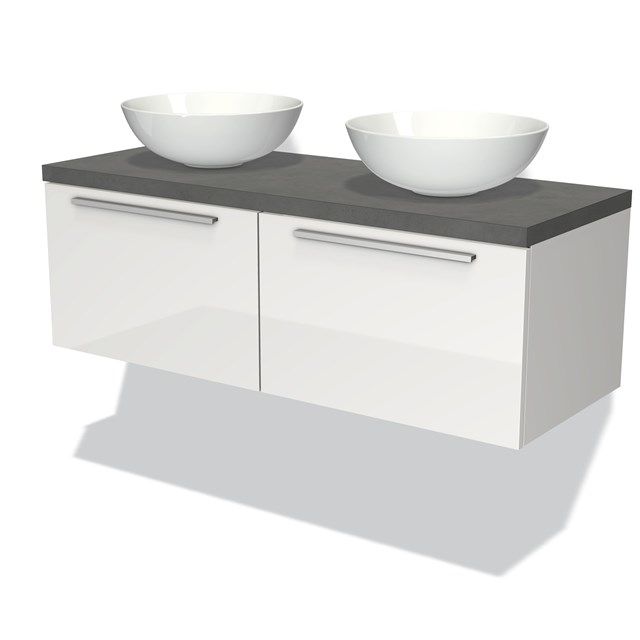 Maxaro Badkamermeubel Modulo Plato 120cm Hoogglans Wit 2 Lades Donkergrijs Beton Blad
