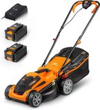 Tondeuse sans marque - Tondeuses à gazon électriques - Coupe-bordure - Coupe-herbe - avec bac de mulching 32L - Largeur de coupe 34cm - Hauteur de coupe sur 6 niveaux - 2 x 4000 mAh Batterie Lithium-ion - Chargeur - 24V - Noir&Orange
