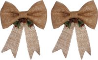 Arte r Artesania Cerd 2x stuks kerstboomversieringen ornament strikjes/strikken jute beige 25 x 26 cm