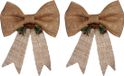 Arte r Artesania Cerd 2x stuks kerstboomversieringen ornament strikjes/strikken jute beige 25 x 26 cm