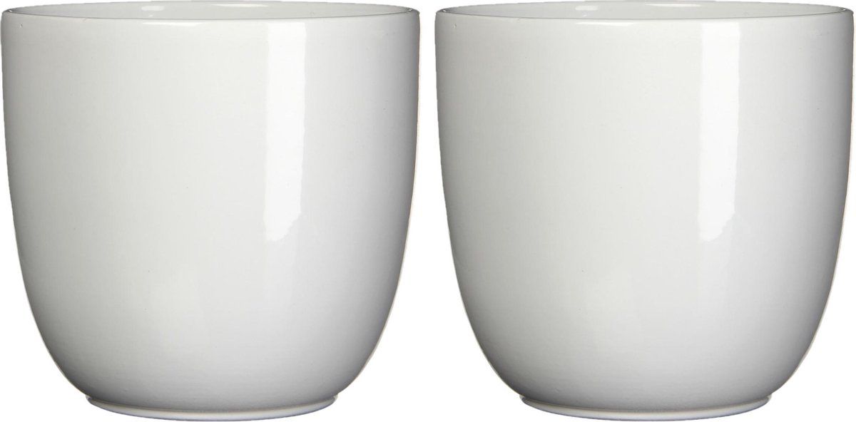 Mica Decorations Set van 2x bloempotten wit keramiek H28.5 x D31 cm