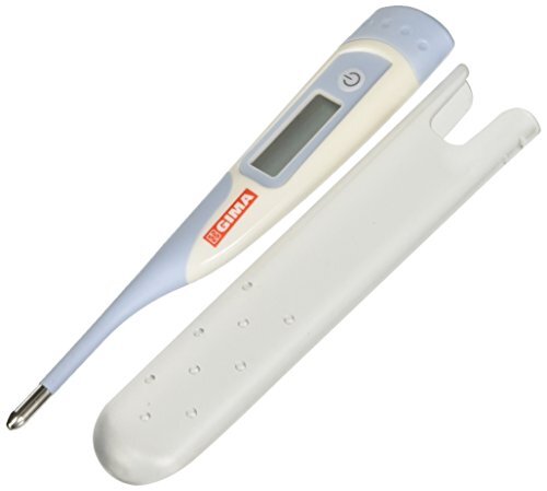 GIMA Digitale onmiddellijke thermometer, 8 seconden, °C/°F, voor volwassenen en kinderen, buigzame punt, waterdicht, met groot lcd-display, koortsalarm en opbergdoos