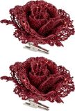 Cosy&Trendy Kerstboomversiering Bloemen - 6x - 10 cm - rouge paillettes - sur clip - ornement