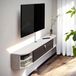 Meuble TV mural de 120 cm, gris et blanc, avec étagère, pour salon