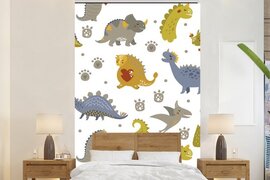 Nr1Wallpaper Behang - Fotobehang Kinderillustratie met een patroon van dinosaurussen - Breedte 145 cm x hoogte 220 cm