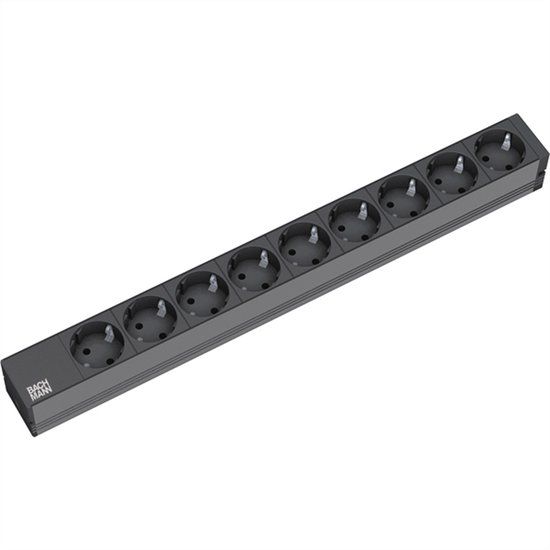 Secomp 333.506 19-Steckdosenleiste ALU 1HE, 9-fach 35°, schwarz, 2,0m, ohne Schalter