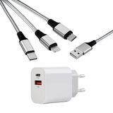 MUTTO Universele wandlader 5V2A / 10W met 2 USB-poorten + 3-in-1 multifunctionele universele oplaadkabel USB op Micro USB / USB-C / Lightning compatibel met iPhone, Samsung, Huawei, Xiaomi