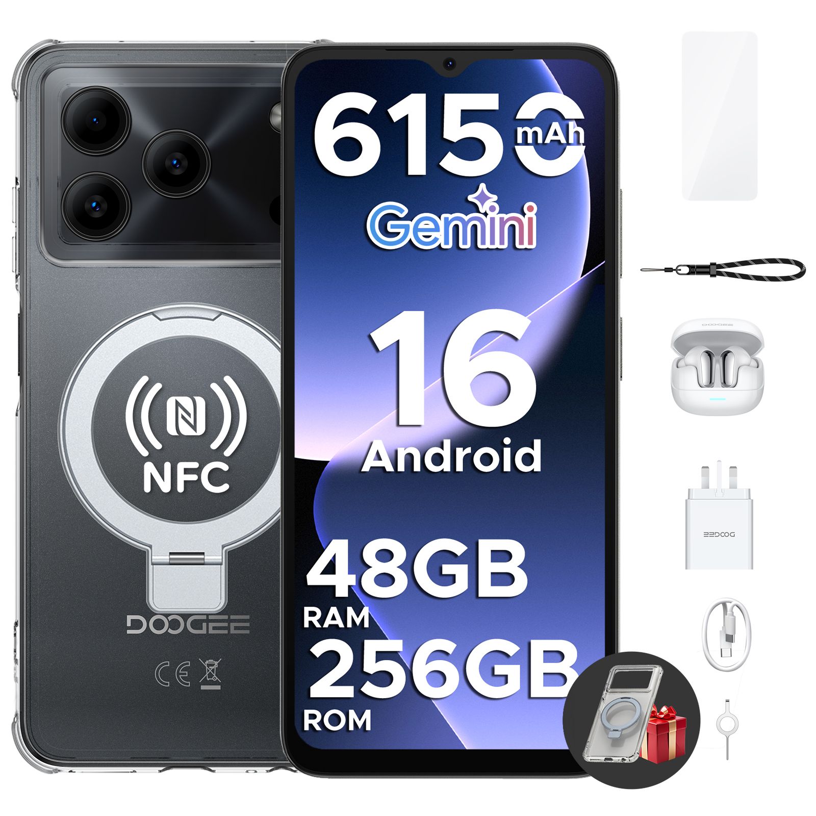 DOOGEE Note56 Plus Smartphone Android 16 48GB+256GB 6150mAh Grote Batterij 6.56'' 90Hz Scherm UNISOC T7225 50MP Camera NFC