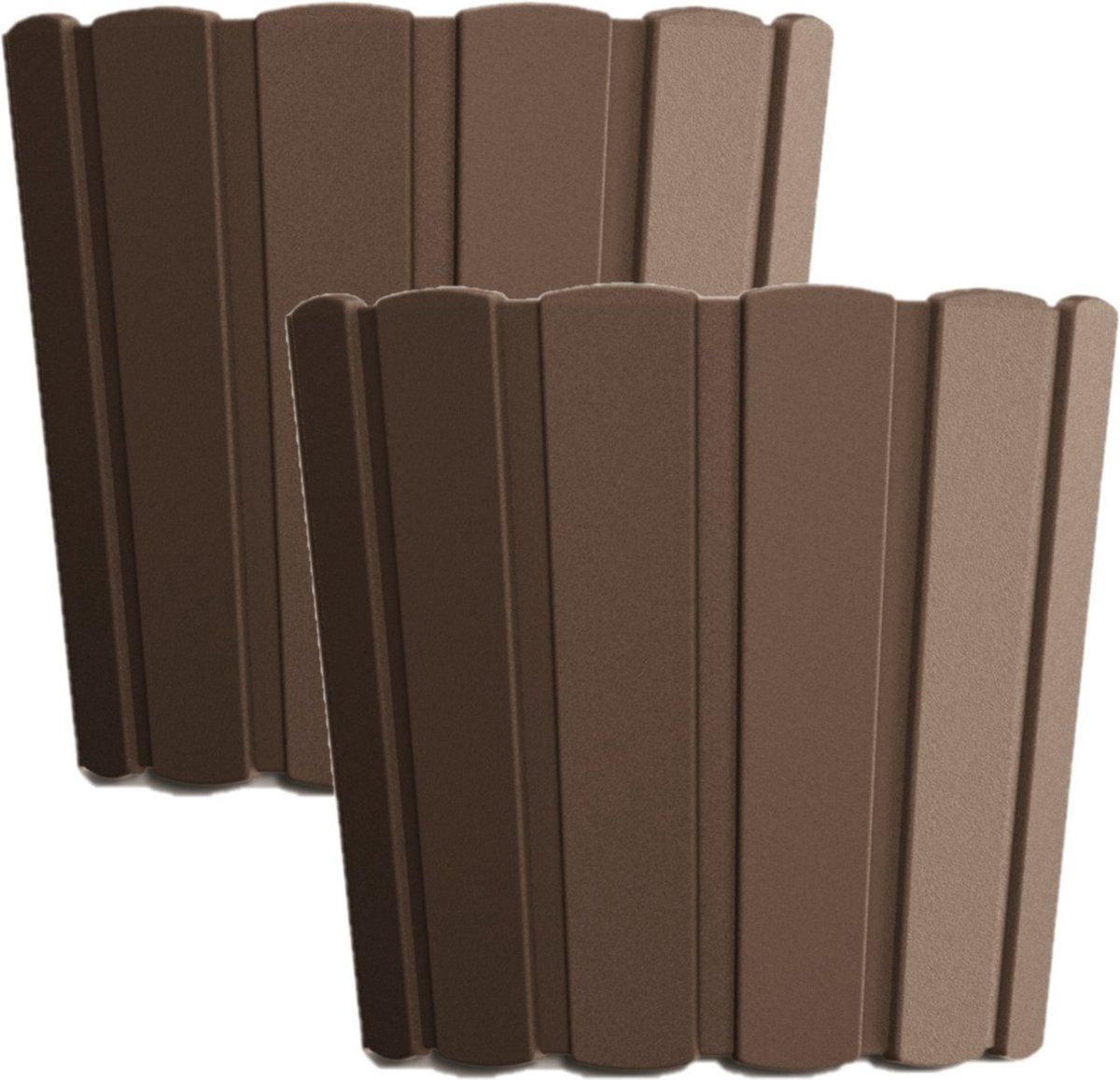 Prosperplast Set van 4x wood-look plantenpot/bloempot kunststof dia 14.5 cm houtbruin