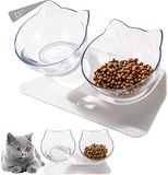 NC Voerbak voor katten, 15 graden kantelbaar, dubbele kommen, transparant