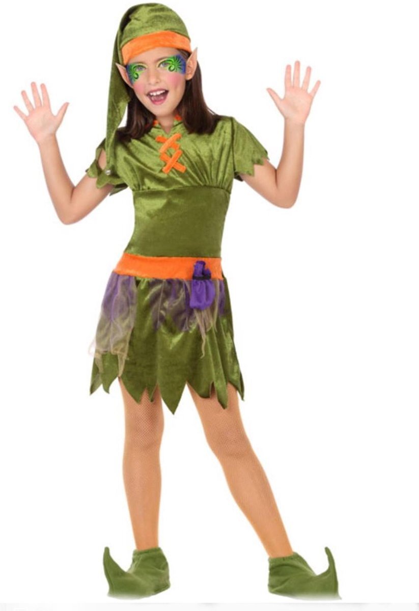 Generik Groen en oranje bos elfen pak voor meisjes - Verkleedkleding
