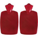 Merkloos Warm water kruik - 2x - kunststof kruik - zonder hoes - rood - 1,8 liter