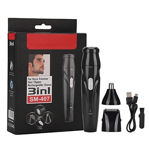 Shanrya Mute Design Multifunctionele koteletssnijder, dubbele ring, zwarte USB-neushaartrimmer, herenbaard voor bakkebaarden zwart
