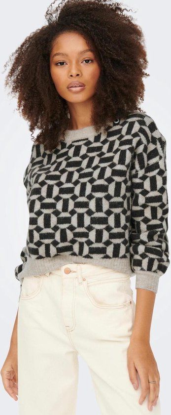 ONLY ONLGEO Life L/S Pullover Knit - Oatmeal/melange/black - Women's Size S