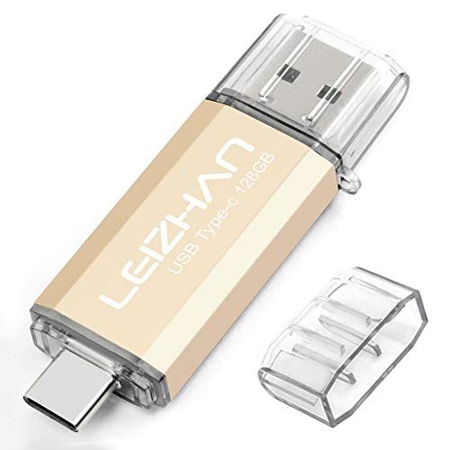 Leizhan USB Stick 128GB Type C 2-in-1 OTG Flash Drive Pen Drive voor type-c telefoon pc (128GB, Goud)