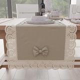 PETTI Artigiani Italiani - Tafelloper, katoen met Sangallo-kant en strikken, 40 x 140 cm, Beige