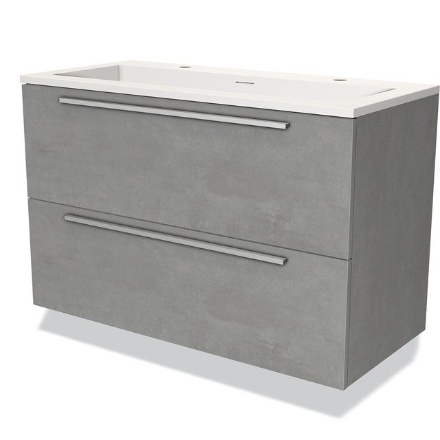 Maxaro Badkamermeubel 100cm Modulo Lichtgrijs Beton 2 Lades Vlak Wastafel Solid Surface
