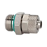 Riegler 11.114-6-V Rechte schroefverbinding, FKM O-ring, G 1/4 a., voor slang 6/4 mm, SW 16, werkdruk max. 18 bar, messing vernikkeld