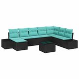 vidaXL Tuinbank Set 8-st Zwart en Turkoois Polyrattan