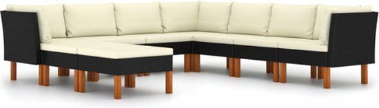 vidaXL 9-delige Loungeset met kussens poly rattan zwart