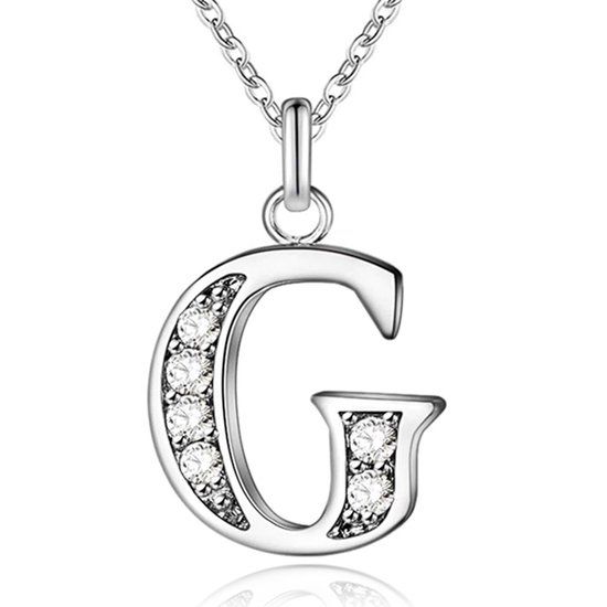 LGT JWLS Lookinggoodtoday Zilverkleurige Letter G Dames Ketting met Zirkonia