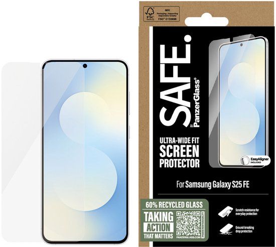 SAFE by PanzerGlass Ultra-Wide Fit Screenprotector incl. applicator geschikt voor Samsung Galaxy S25 FE