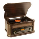 Fenton Memphis Retro platine vinyle avec radio FM et DAB, lecteur cassette - Brun foncé