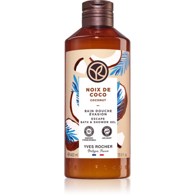 Yves Rocher Douchebad kokosnoot - douchegel zonder sulfaat body wash - hydraterende en geparfumeerde lichaamsreiniger - zachte huid en romig schuim - kokosgeur - 95% natuurlijk - 400 ml