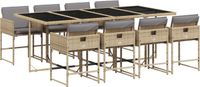 vidaXL 9-delige Tuinset met Kussens, Poly Rattan, Gemengd Beige