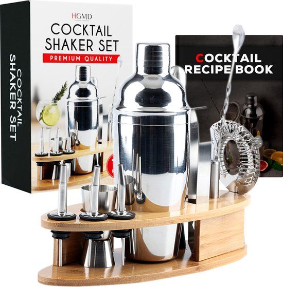 HGMD Cocktail Set - 18-Delige set - Cocktail Shaker Set (750ml) - RVS & Hout