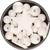 Bellatio Decorations Shoppartners Bv 49x stuks kunststof kerstballen met ster piek parelmoer wit mix - Kerstversiering/kerstboomversiering