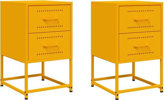 vidaXL Nachtkastjes - Set van 2 - Staal - Mosterdgeel