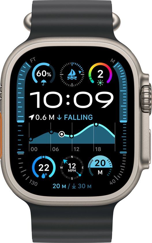 Apple Watch 49mm Ocean Band Extension - Natural Titanium Finish - Black