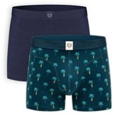 A-dam - 2P Blue A-dam Palms _ Dark Navy Solid - Boxershort - Biologisch Katoen - Onderbroek - Ondergoed - Heren - Volwassenen - Blauw