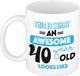 Bellatio Decorations Verjaardag cadeau mok 40 jaar - blauw - grappige tekst - 300 ml - keramiek
