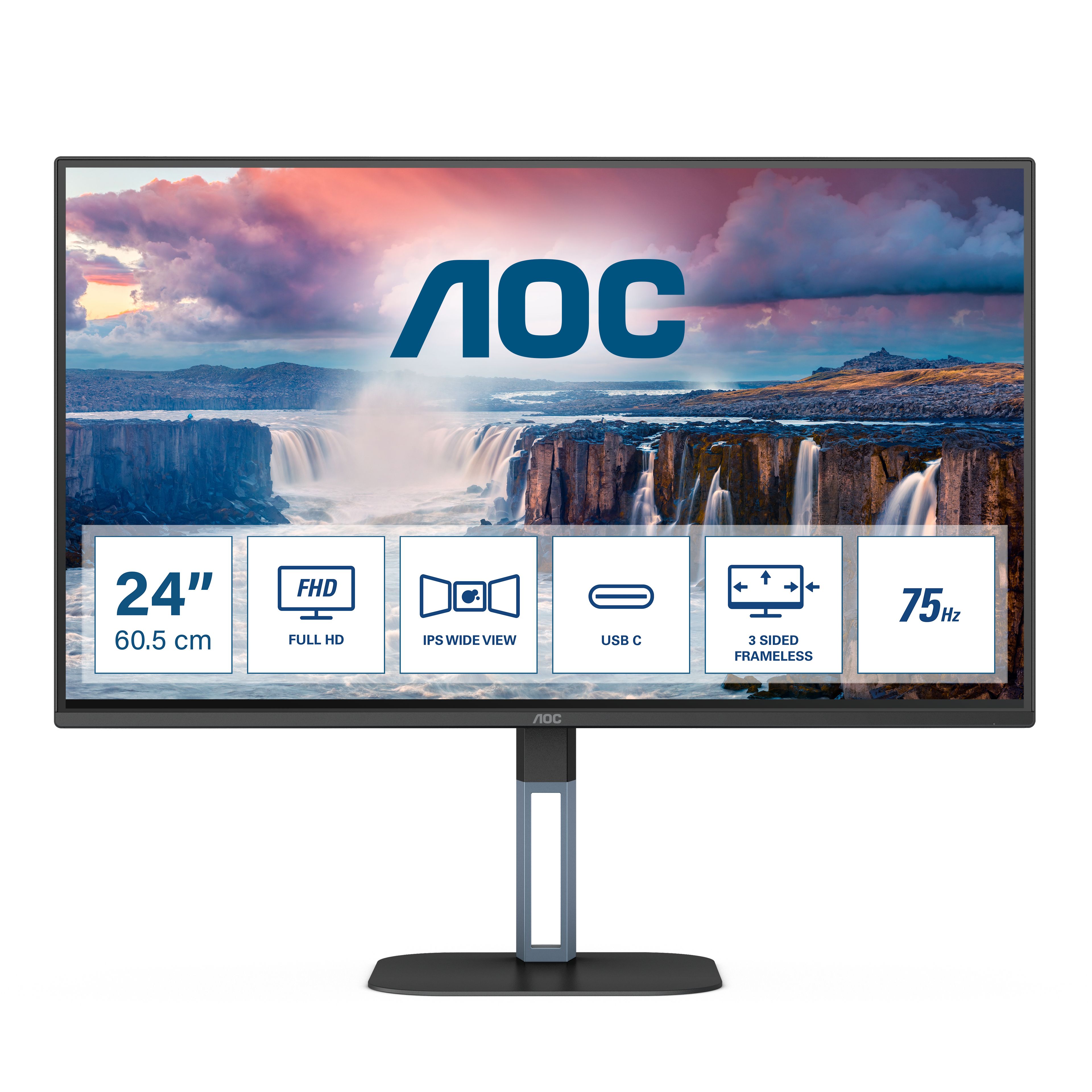 AOC 24V5CE/BK - 23.8" Full HD Monitor - IPS, 75Hz, USB-C, Speakers