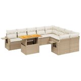 vidaXL 10-delige Loungeset met Kussens, Poly Rattan, Beige